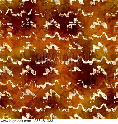 Seamless Modern Sepia Brown Blockprint Collage Print. Grunge Watercolor Texture Background. Worn Mot