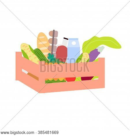 Wooden Box Filled With Vegetables And Food, A Vector Graphics