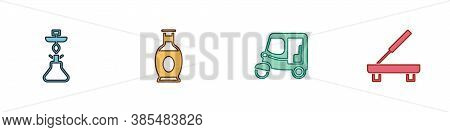 Set Hookah, Indian Vase, Taxi Tuk Tuk And Scented Spa Stick Icon. Vector
