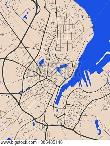 Detailed Map Of Kiel City Administrative Area. Royalty Free Vector Illustration. Cityscape Panorama.