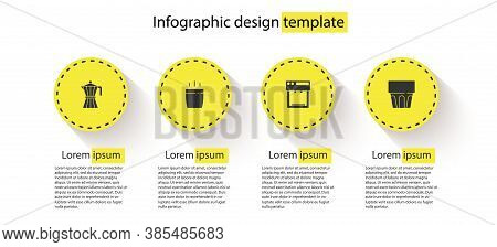 Set Coffee Moca Pot, Cup, Machine And Glass With Water. Business Infographic Template. Vector