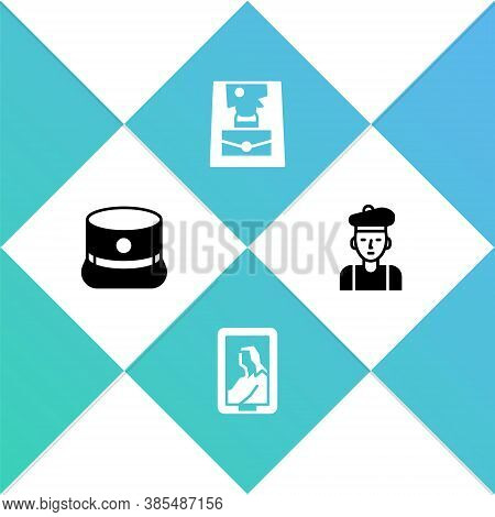 Set Kepi, Portrait In Museum, Handbag And French Man Icon. Vector