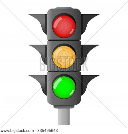 Traffic Lights. A Device That Changes Color To Red, Yellow And Green, To Regulate The Movement Of Ve