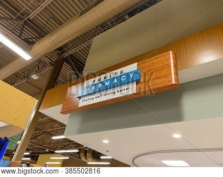 Orlando,fl/usa-9/13/20:  The Sign Above The Publix Grocery Store Pharmacy In Orlando, Florida.