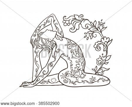Yoga Man. Ornament Beautiful Concept Of Meditation. Geometric Element Hand Drawn. Vector Illustratio