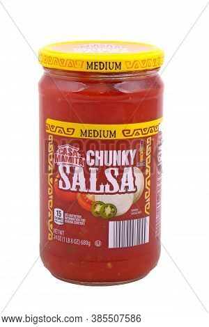 Medium Chunky Salsa Isolated On White For Illustrative Editorial