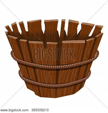 Empty Basket  Isolated On White Background. Vector Cartoon Illustration Of A Wood Basket. Wooden Bas