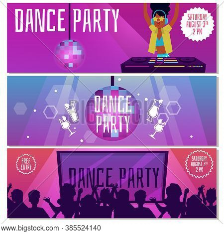 Dance Party Banner Templates For Website Set Of Flat Vector Illustration.