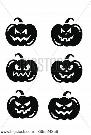Set Of Halloween Icon Black Silhouette Trick Or Treat
