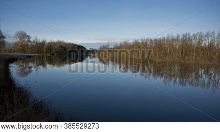Psel River And Deciduous Forest, Panoramic Landscape. Autumn Season. Web Banner. Ukraine. Europe.