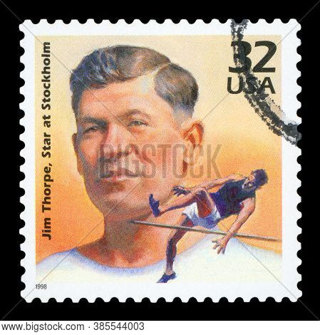 United States Of America - Circa 1998: A Postage Stamp Printed In Usa Showing An Image Of Athlete Ji