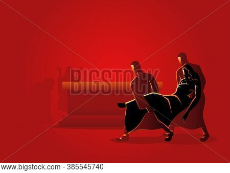 Biblical Vector Illustration Series. Way Of The Cross Or Stations Of The Cross, Fourteenth, Jesus Is