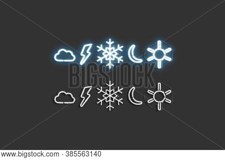 Blue Neon Weather Symbol, Lighting Font Mockup, 3d Rendering. Fuorescent Warm Or Cold Season Figure.
