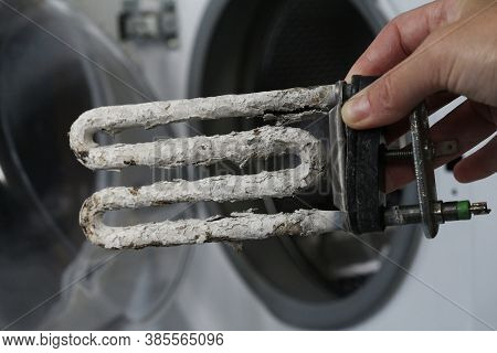 Electric Heater And Corrosive Water Heater Heating Elements With Scale And Sediment. Damaged Electri