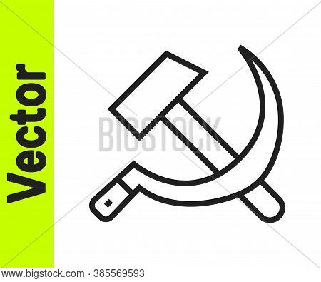 Black Line Hammer And Sickle Ussr Icon Isolated On White Background. Symbol Soviet Union. Vector