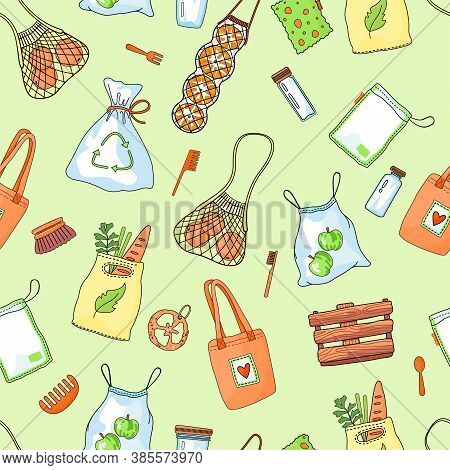 Zero Waste Collection. Eco Concept, No Trash Life. Set Of Durable And Reusable Products Or Things - 