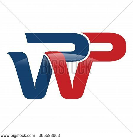 Red Blue Abstract Sporty Wp Logo Initial P & W Letter Graphic Concept Vector Icon Template