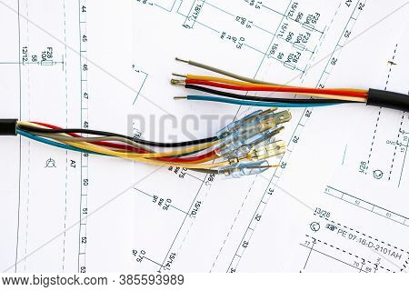 Electrical Wires With Terminals Lie On Electrical Circuits