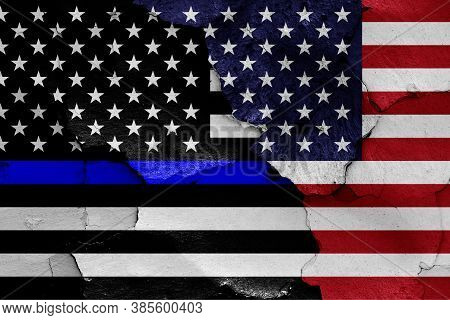 Blue Lives Matter Flag And Usa Flag