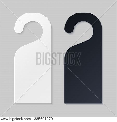 Door Hangers For Hotel Room. Empty White And Black Label Hanger For Hotel Room Or Resort . Empty Tem