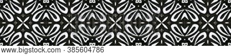 Boho Fabric. Repeat Tie Dye Illustration. Ikat Japanese Motif. Abstract Kaleidoscope Print. Black An