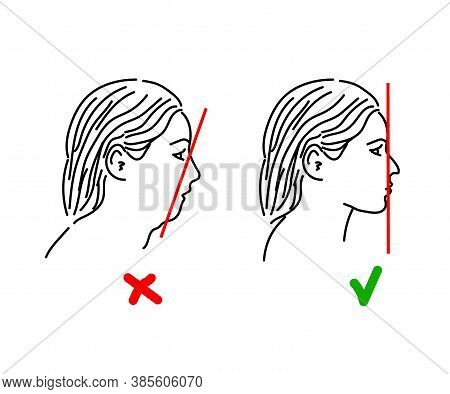 Silhouette Of A Female Head On A White Background. Facial Correction And Posture. Vector Illustratio