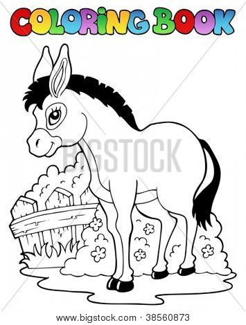 Färbung Esel Buchthema 1 - Vektor-Illustration.