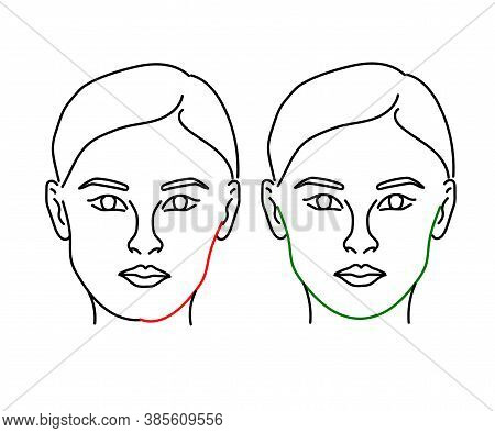 Woman's Face On A White Background. Face And Cheekbone Correction. Vector Illustration.