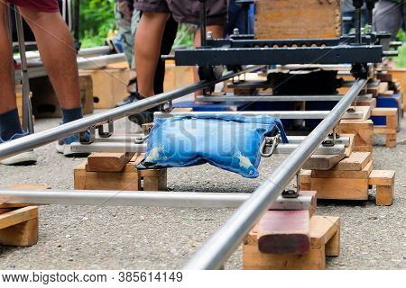 Filming Crew, Close Up Of Camera Dolly , Film Industry Equipment