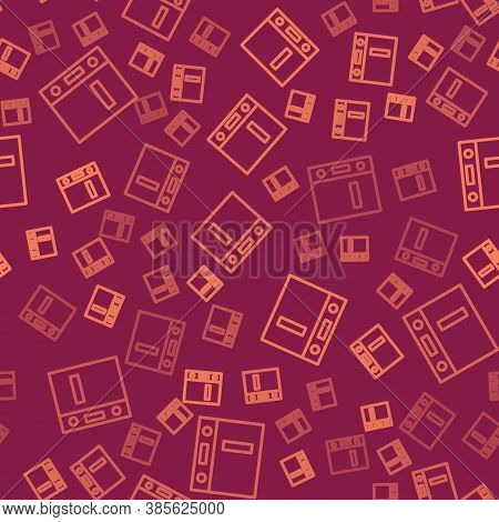 Brown Line Office Folders With Papers And Documents Icon Isolated Seamless Pattern On Red Background