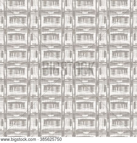 French Woven Linen Texture Geometric Shape Background. Old Ecru Flax Grey Geo Motif Seamless Pattern