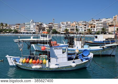 Sitia, August 12: Fisherman Boat At The Harbor On August 12, 2020 At Sitia, Greece. Sitia Is A Port 