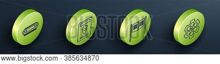 Set Isometric Harmonica, Wanted Western Poster, Saloon Door And Revolver Cylinder Icon. Vector