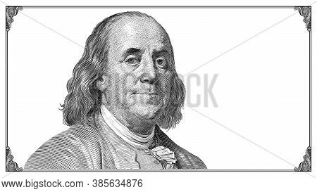 Benjamin Franklin Portrait With Frame On White Background. Vector Drawing.