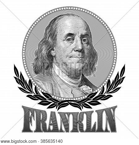 Portrait Of Benjamin Franklin With Laurel Branches And The Inscription 