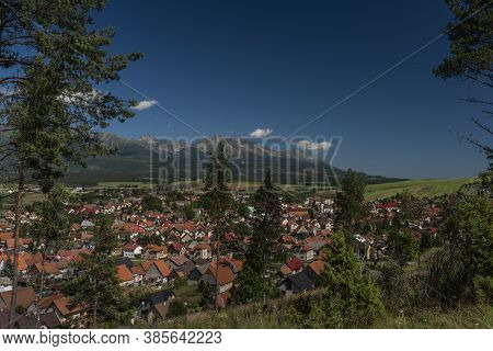Vazec Village View With Vysoke Tatry Mountains In Sunny Summer Day