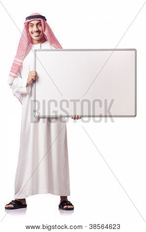 Arab muž s prázdné desky na bílém pozadí