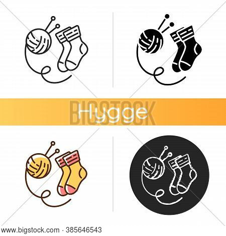 Hand Knitted Socks Icon. Indoor Hobby. Handmade Wool Socks. Christmas Stocking. Hyggelig Time Having