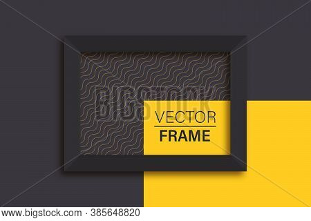 Abstract Frame. Flat Lay Of Black Frame. Frame Mockup Template On Isolated Dark Background. Black An