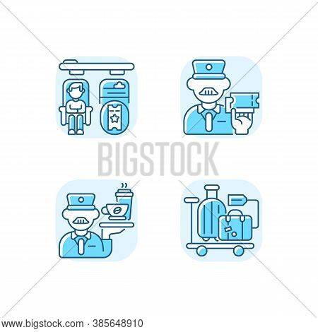 Premium Railway Service Blue Rgb Color Icons Set. Private Accommodation, Personal Stewart And Luggag