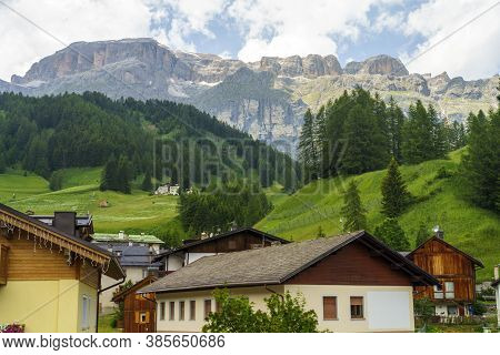 Mountain Landscape At Summer From The Village Of Arabba, Dolomites, Belluno Province, Veneto, Italy.