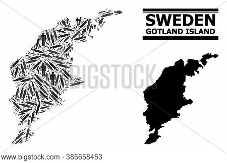 Virus Therapy Mosaic And Solid Map Of Gotland Island. Vector Map Of Gotland Island Is Made Of Vaccin