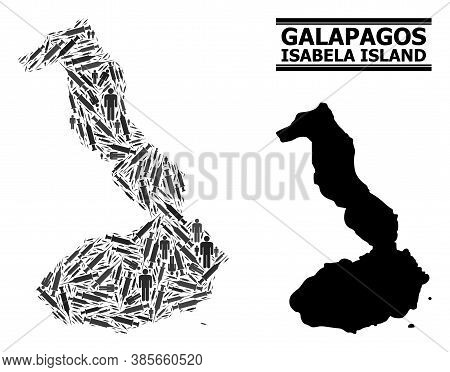 Vaccine Mosaic And Solid Map Of Galapagos - Isabela Island. Vector Map Of Galapagos - Isabela Island