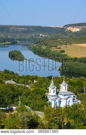 View from the top of hill to Socola village and Dniester river, Soldanesti district, Moldova