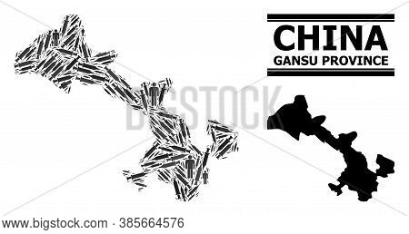 Virus Therapy Mosaic And Solid Map Of Gansu Province. Vector Map Of Gansu Province Is Organized From