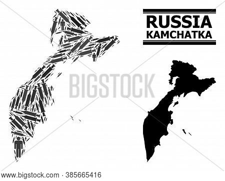 Vaccine Mosaic And Solid Map Of Kamchatka Peninsula. Vector Map Of Kamchatka Peninsula Is Created Wi