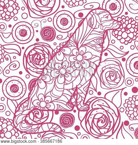 Square Pattern. Hand Drawn Mandala With Ornate Dog On Isolated Background. Design For Spiritual Rela