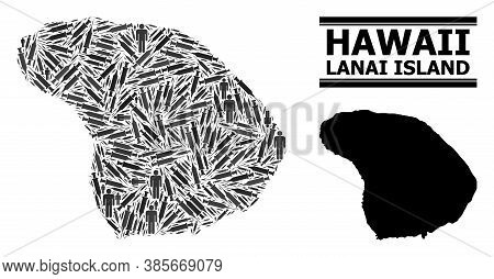 Vaccine Mosaic And Solid Map Of Lanai Island. Vector Map Of Lanai Island Is Created With Vaccine Dos
