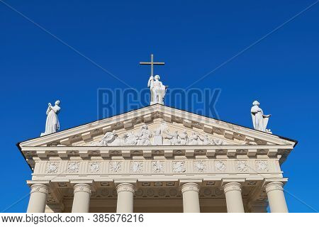 Basilica Of St Stanislav And Vladislav On Cathedral Square On Blue Sky Background. Vilnius, Lithuani