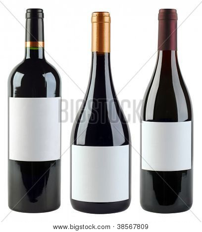 Bottiglie di vino senza etichetta isolate con Clipping Path